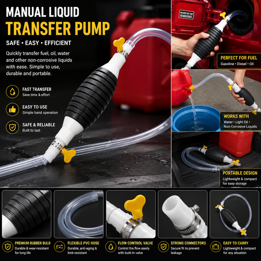 Portable Hand Siphon Transfer Pump for Cars, Bikes & Generators